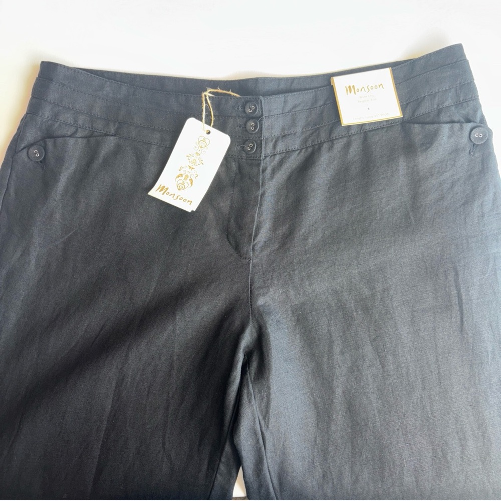NWT‎ Monsoon Trousers Linen Sz 12 (34x 32) Pockets Wide Leg Boho CottageCore